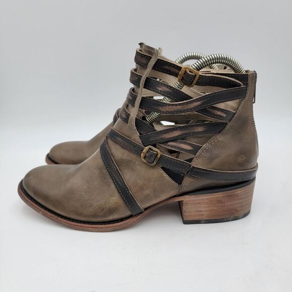 freebird Shoes - Freebirds by Steven Stair Brown Strappy Leather Booties Women’s Size 9 Boots
